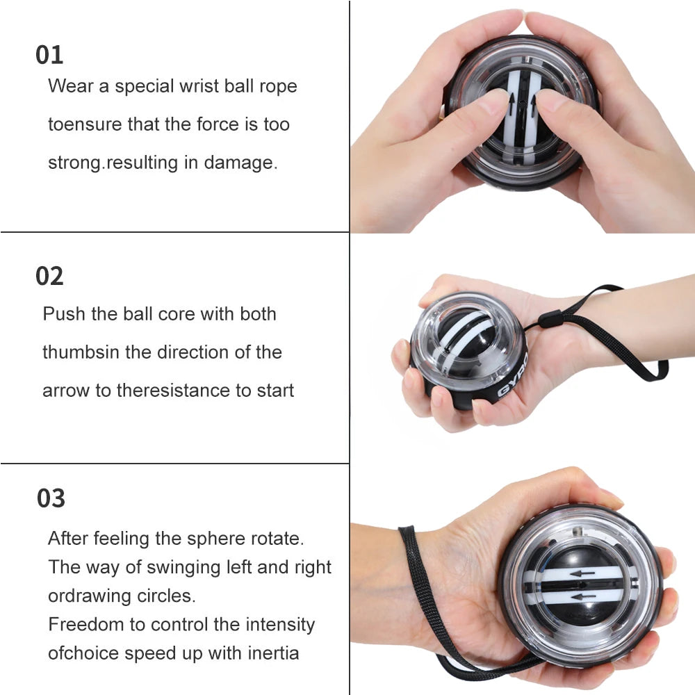 Self-powered wrist gyro ball, wrist strengthening device and arm trainer